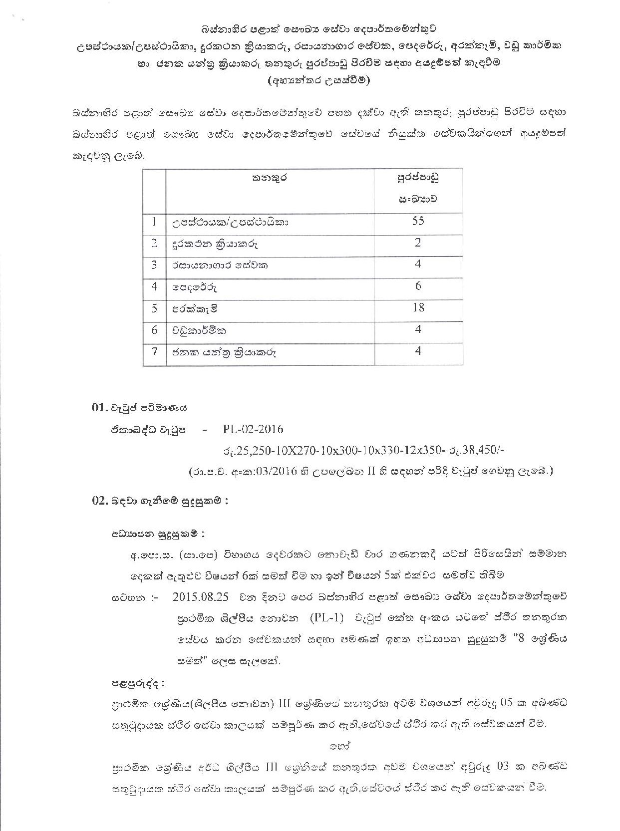 Attendant (Male/Female), Telephone Operator, Lab Orderly, Mason, Cook, Carpenter, Plant Operator - (Internal) - Department of Health Service, Western Province 